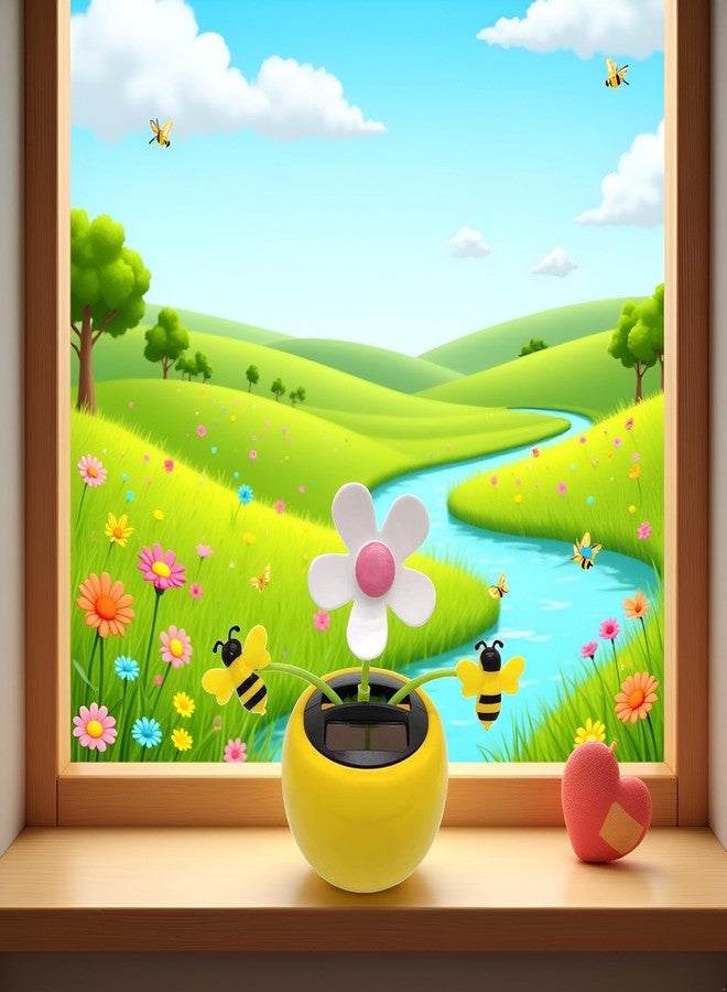 Mozff Yellow for Apple Blossom Solar Dancing Flower Sunflower Toy, Figurines Ornament, Car Swinging Decoration, Windowsill Honey Bee Swing, Solar Power Kits, Decorations - Image 3